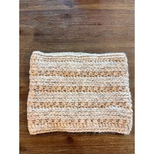 Handmade Chunky Wool Knit Cowl Neck Warmer Oatmeal Beige Ribbed Winter Scarf